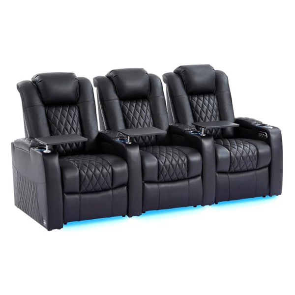 Leather Home Theater Seating Classic Series Dual Power Electric Headrest Game Seats